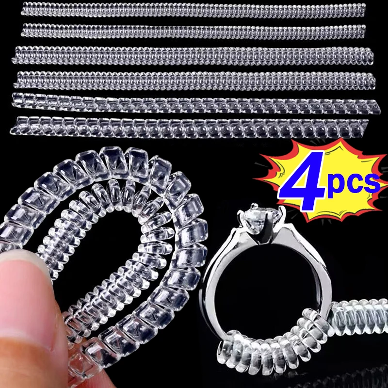 4pcs Transparent Spiral Based Ring Tools women Men Invisible Ring Size Reducer Tools Spring Coil Jewelry Resizing Tightener