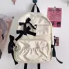 College Style Cute Contrasting Color Bow Pleated Personality Student Backpack For Women's Solid Color Large-capacity Backpacks 1