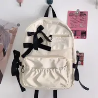 College Style Cute Contrasting Color Bow Pleated Personality Student Backpack For Women's Solid Color Large-capacity Backpacks 1
