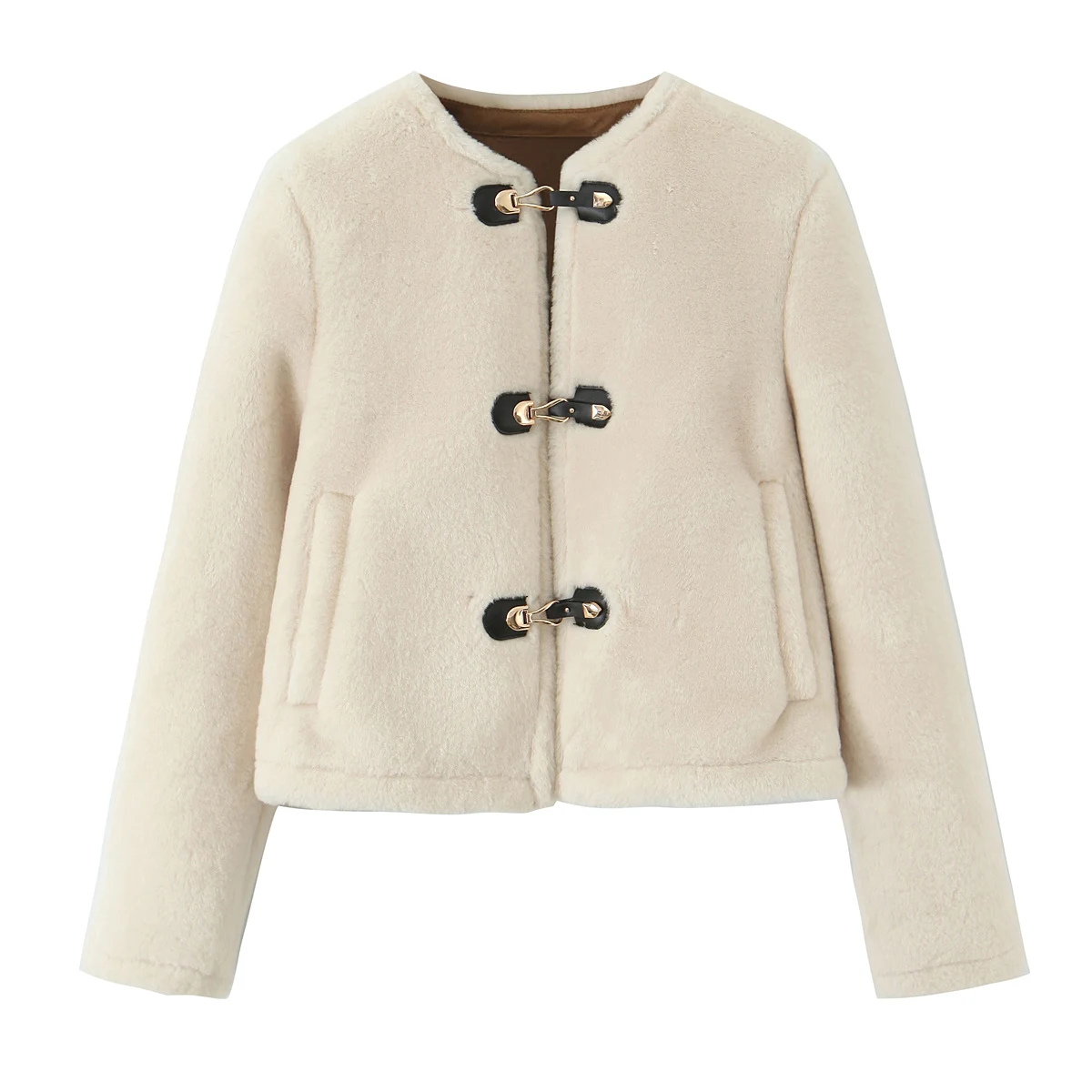 Women's Winter Short Faux Fur Jackets Coat Female Chic Fashion Warm Coat Lady Single Breasted Double-Sided Jackets Streetwear