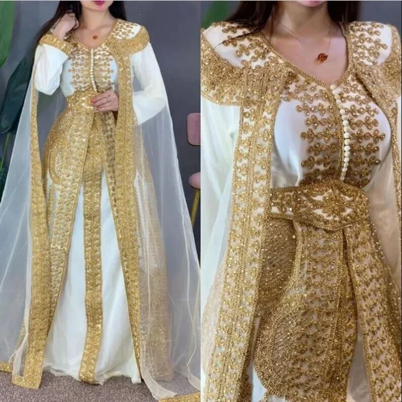 Giallo Eid Marocchino Caftano Farasha Georgette Jilbab Vestito Tendenze Moda Europee E Americane