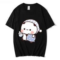 Couple Tshirt Cute BuBu Panda Going To Sleep with DuDu Bear Graphic Tshirt Women Clothes Sleeve Tops Women's Clothing - Image 3
