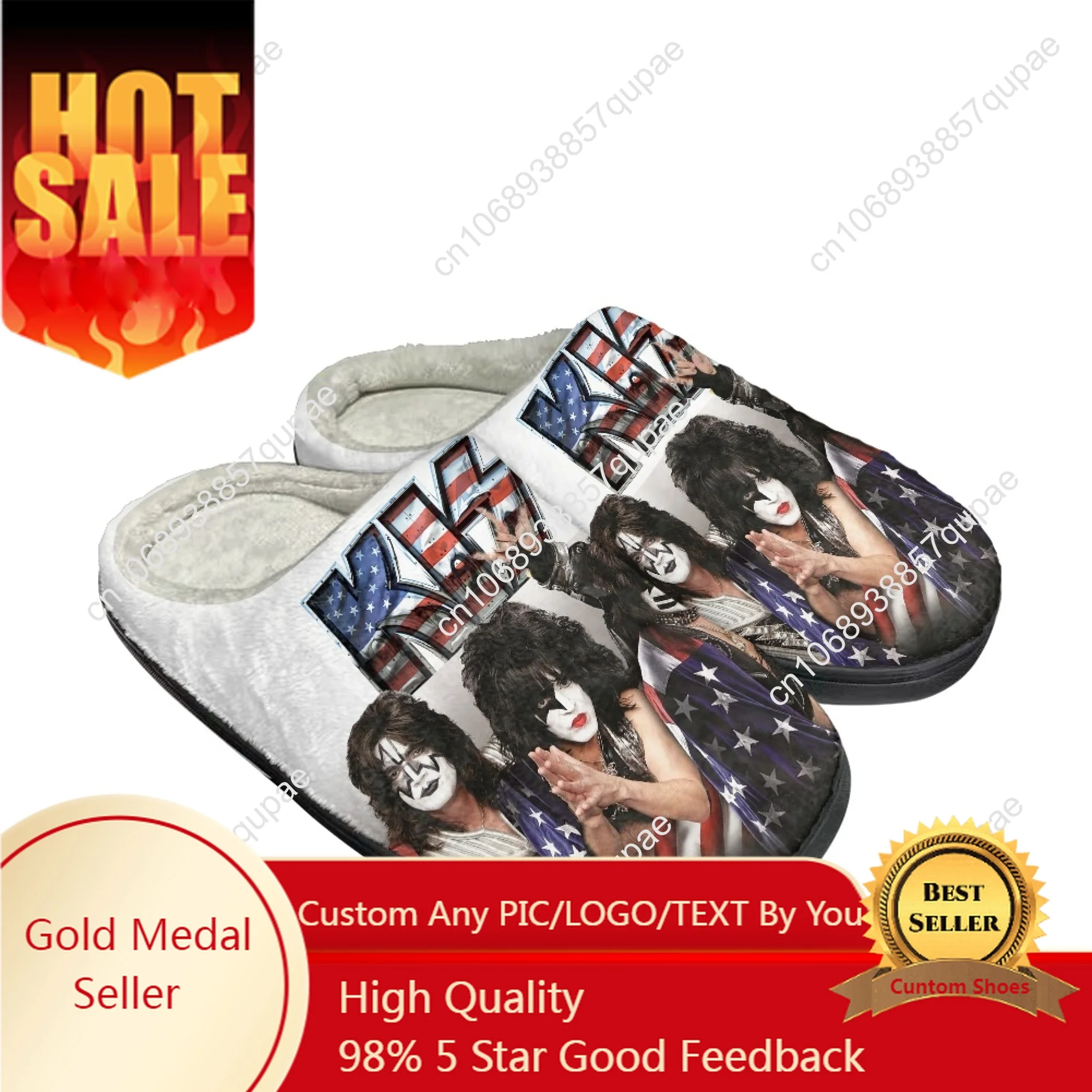 

Домашние хлопковые тапочки Kiss рок-группы из тяжелого металла на заказ, мужские и женские сандалии, плюшевая Повседневная Теплая обувь, теплые тапочки для пар