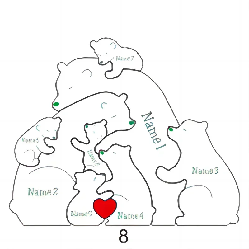 Nous sommes un, puzzle d'ours en bois personnalisé avec 1-6 nom de