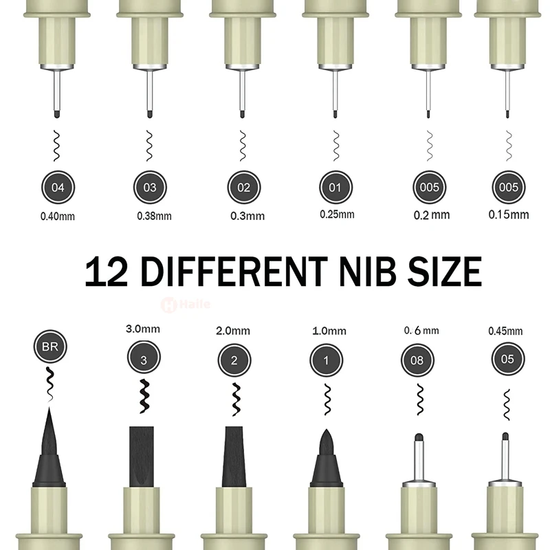 Marker Pens Pigment Liner Micron Neelde Drawing 005 01 02 03 04 05 08 Brush Different Tip Set