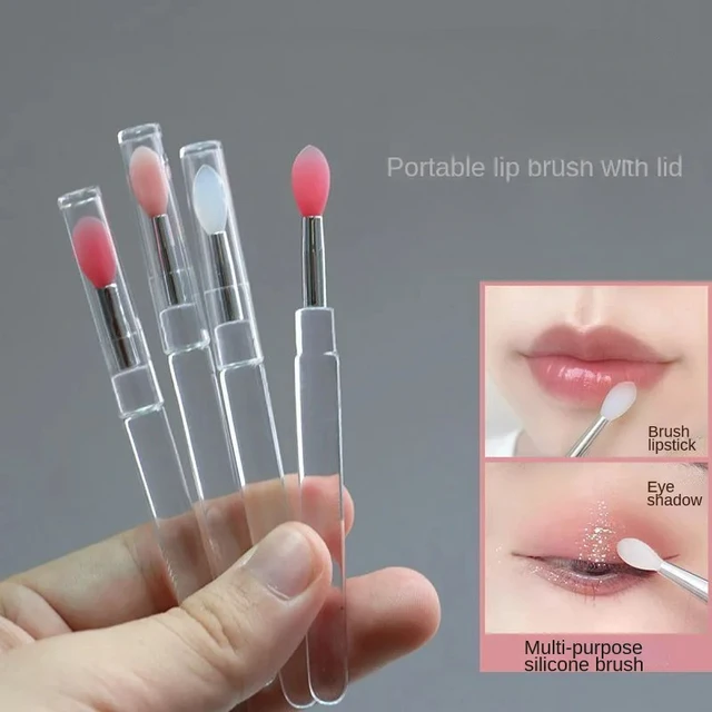 Portable Silicone Lip Brush With Cover Soft Multifunctional Lip Balm Applicator Lipstick Lipgloss Eyeshadow Makeup Brushes