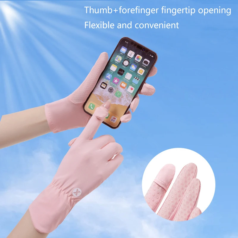 Summer Sunscreen Gloves Women Thin Ice Silk Anti-ultraviolet Dew Finger Touch Screen Driving Riding Non-slip Breathable Gloves