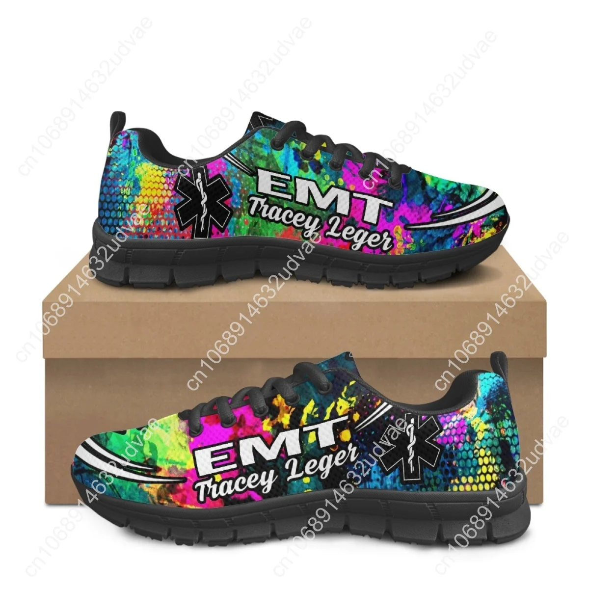 Paramedic EMT EMS Tie Dye Pattern Casual Snekaers For Women Wear-Resistant Flat Shoes Ladies Non-Slip Sport Zapatos
