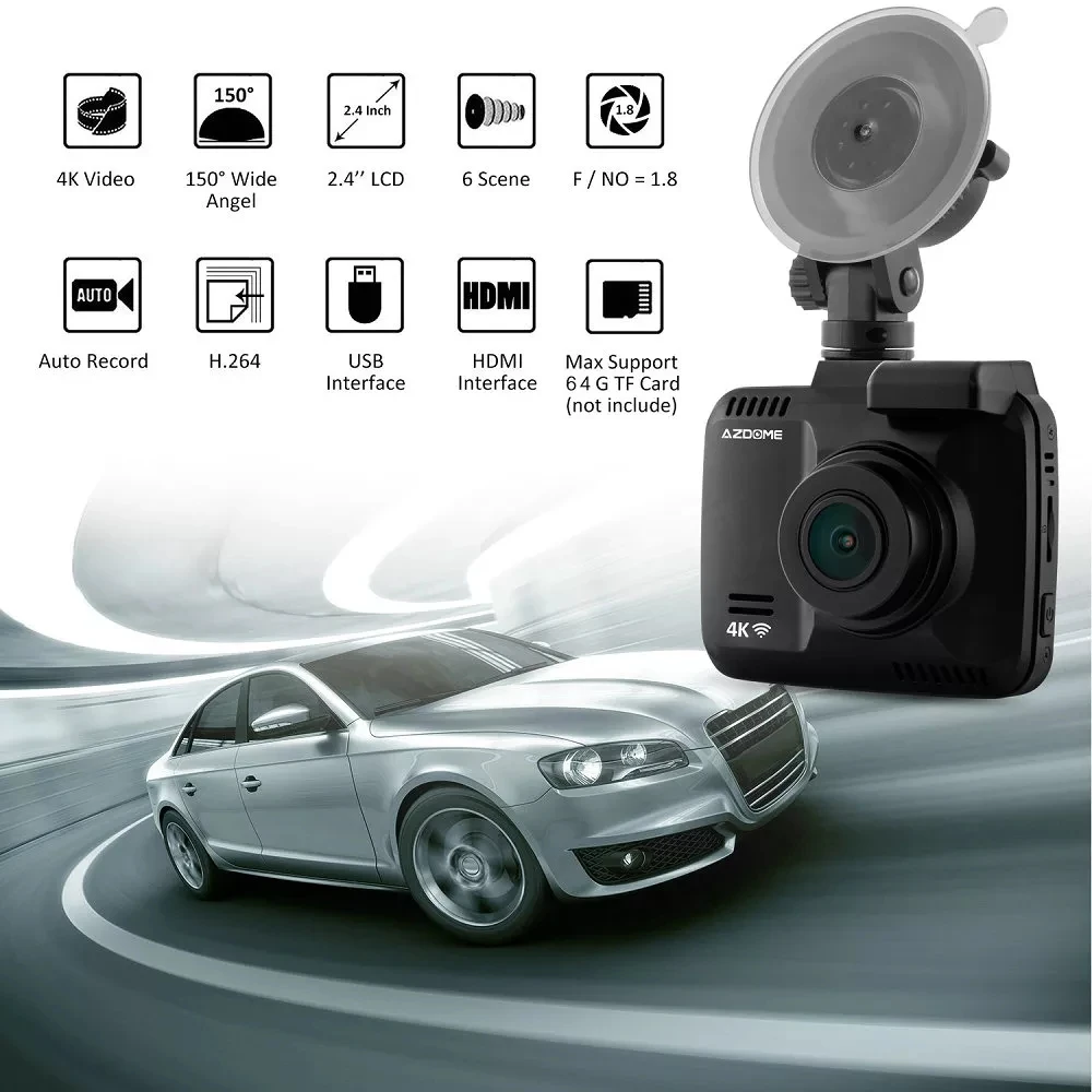 Azdome GS63H 4K 2.4 Dash Camera Recorder WiFi GPS, 170 °Wide