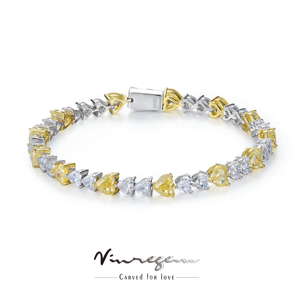 

Vinregem 18K White Gold Heart Cut Sapphire Gemstones Bracelets For Women Anniversary Gift 925 Sterling Silver Jewelry Wholesale