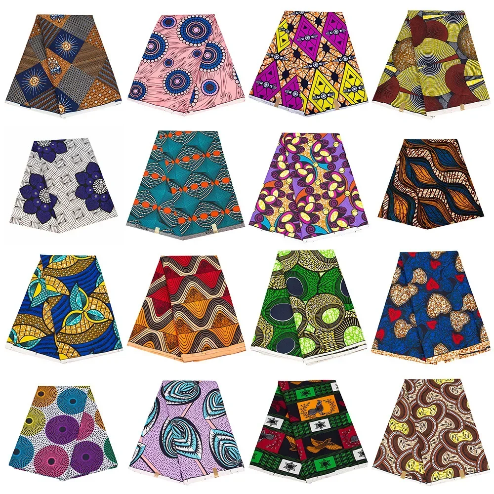 6 yard ankara pagne african wax prints polyester fabric printed fabric for women dress party sewing Africa Ankara Prints Wax Fabric Block Pattern Tissu for Sawing Party Dress Pagne Material Handmake Patchwork DIY