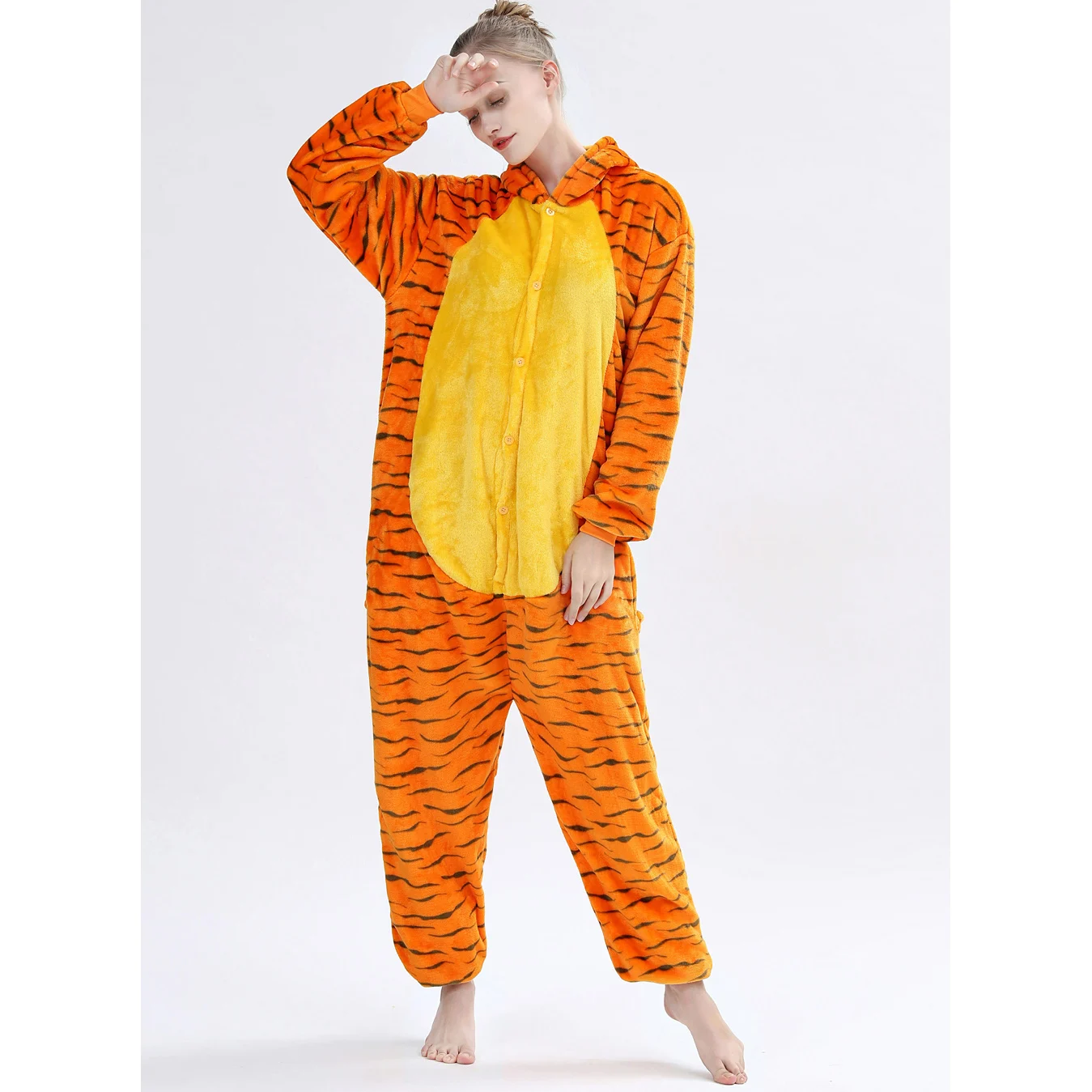 Winter Unisex 3D Jumping Tiger Cosplay Kostüme Onesies Kigurumi Onesie Pyjamas Erwachsene Flanell Pyjamas Tier Nachtwäsche Overall – Detail 3
