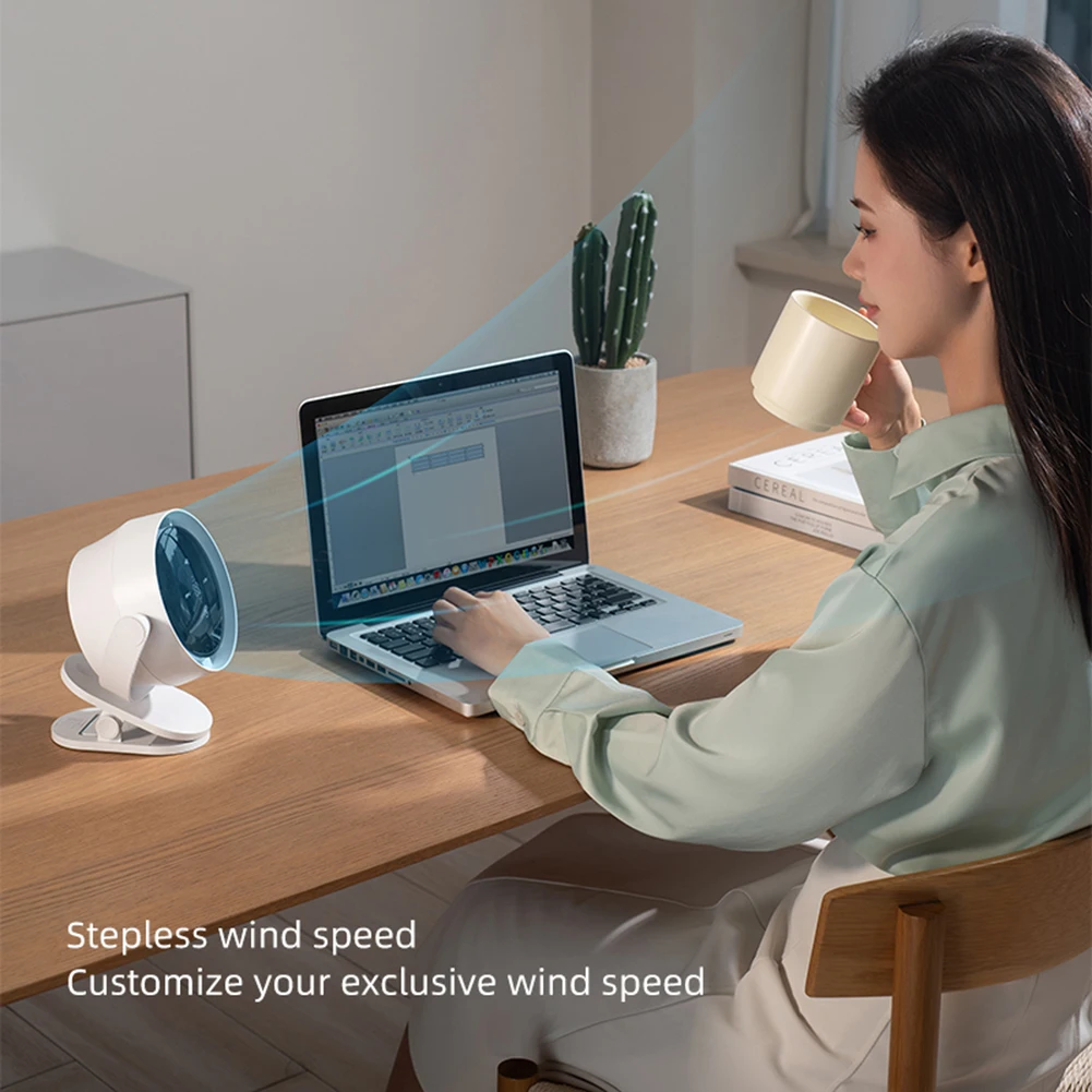 Type-C Rechargeable Table Fan Clip-on LED Display Electric Fan Silent Shaking Head/360 Degrees Rotating Mini Desk For Office