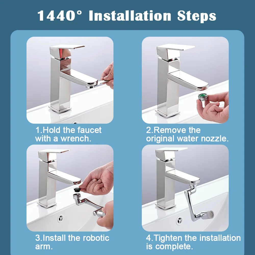 Metal 1440° Water Tap Nozzle Kitchen Sink Faucet Extenders 2 Modes Universal Bathroom Tap Bubbler Adapter Saving Aerator 6