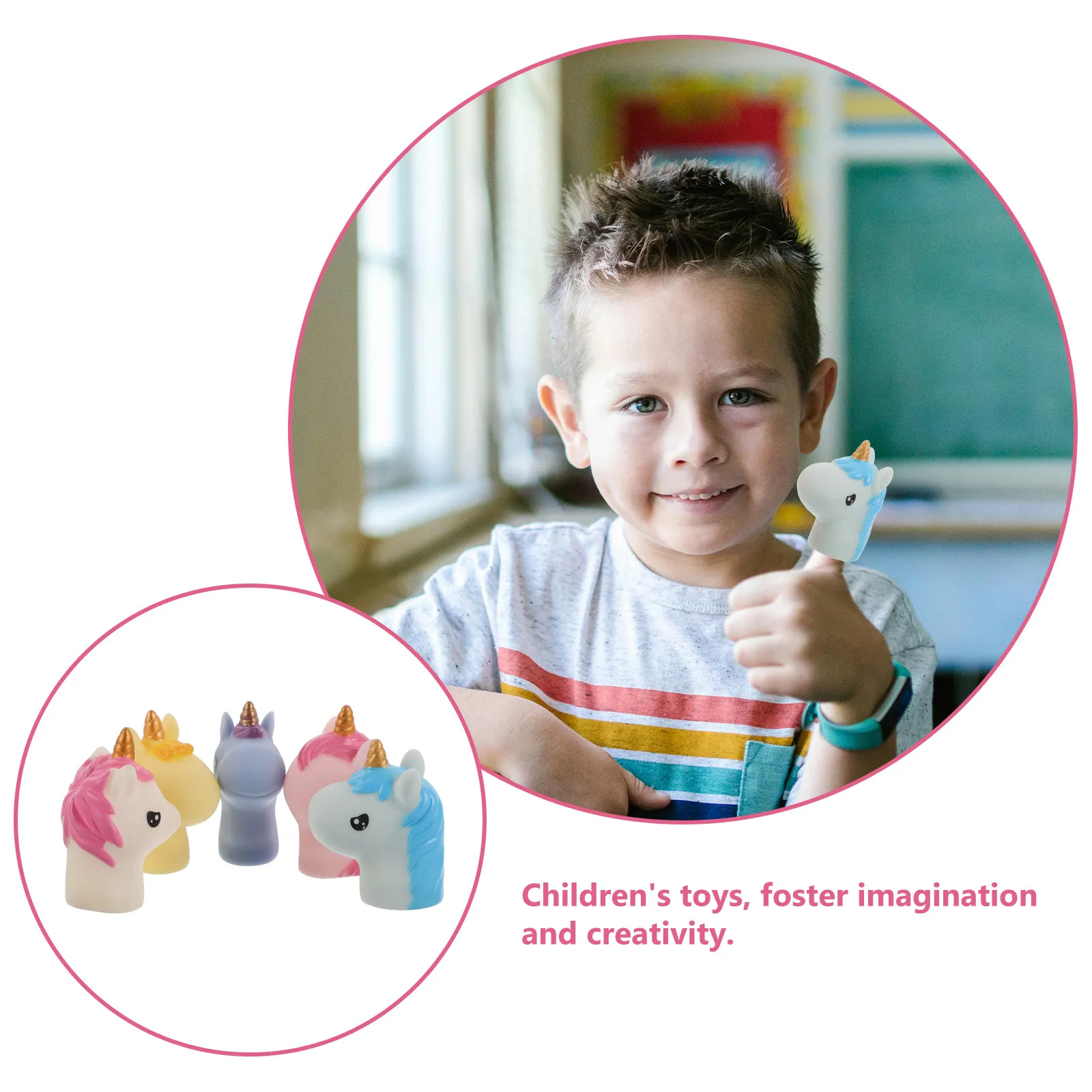 5Pcs 실물 같은 유니콘 손가락 인형 세트 어린이를위한 작은 고무 엄지 인형 교실 놀이 창의적 상상력 놀이 파티