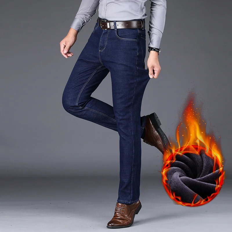 Men Jeans Winter Thicken Business Office Denim Trousers Stretch Casual Pants men jeans mens jeans jeans trousers denim trousers business jeans mens casual trousers