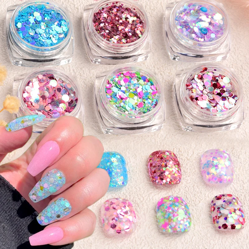 

Mix Size Laser Nail Sequins Colorful Nail Glitter Flakes Candy Color Round Glitter Confetti for Nail Art Decoration Accessories