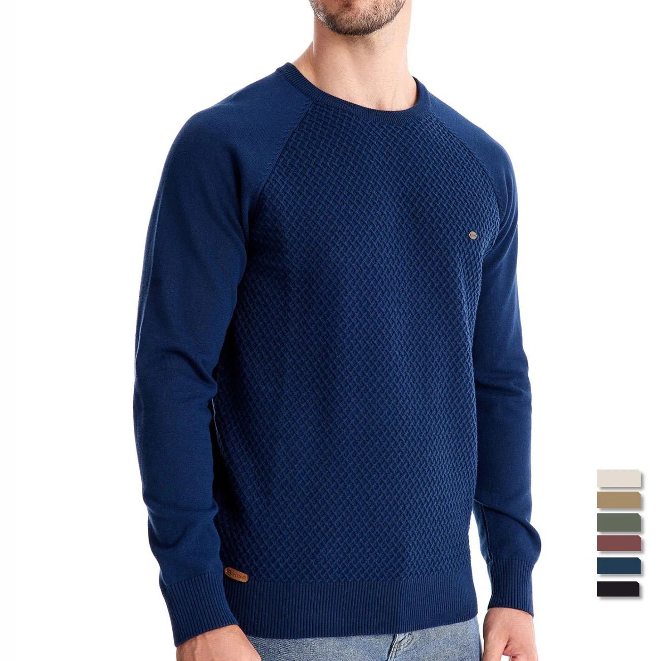 New Men's Cotton Sweater For Autumn Winter Crew Neck Pullover Sweater With Solid Color Casual Business Geometric Knitted Sweater 3