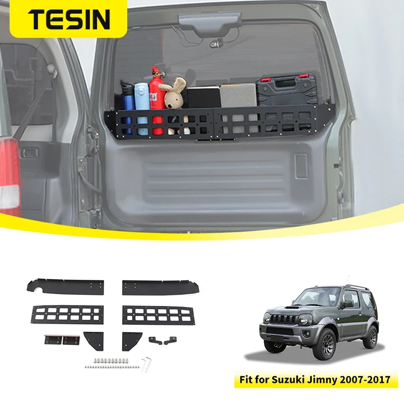 JB23に適合 TESIN 車のテールゲート 窓 枠フェンス 収納 ボックス オーガナイザー ラック ブラケット スズキ ジムニー TESIN 車のテールゲート窓枠フェンス収納ボックスオーガナイザーラック