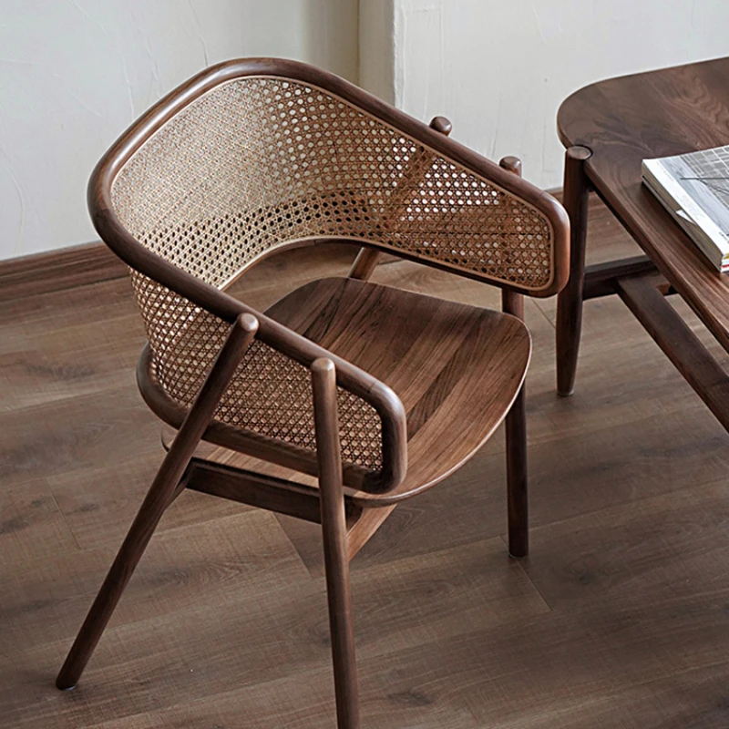 

Nordic Solid Wood Rattan Dining Chair Ins Home Dining Room Armchairs Back Desk Chair Single Leisure Teahouse Makeup Chair