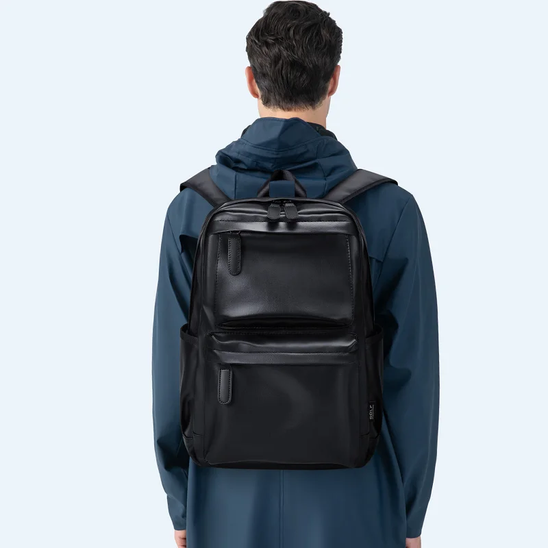GOLF Men Backpack Bag Leather Business Backpack Laptop 15 6 inch Elegant Black Waterproof Back Pack Bags with Multi Compartments 6