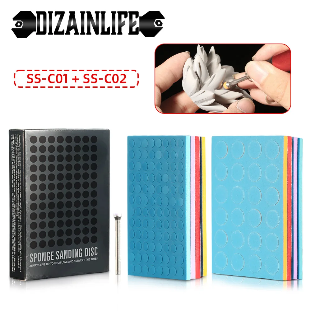 Sanding Sponge Tool DSPIAE SS-C01 SS-C02 Sanding Sponge Set Grinding Polishing Sandpaper Self Adhesive Sponge Disc Double Side Abrasive Model Tool