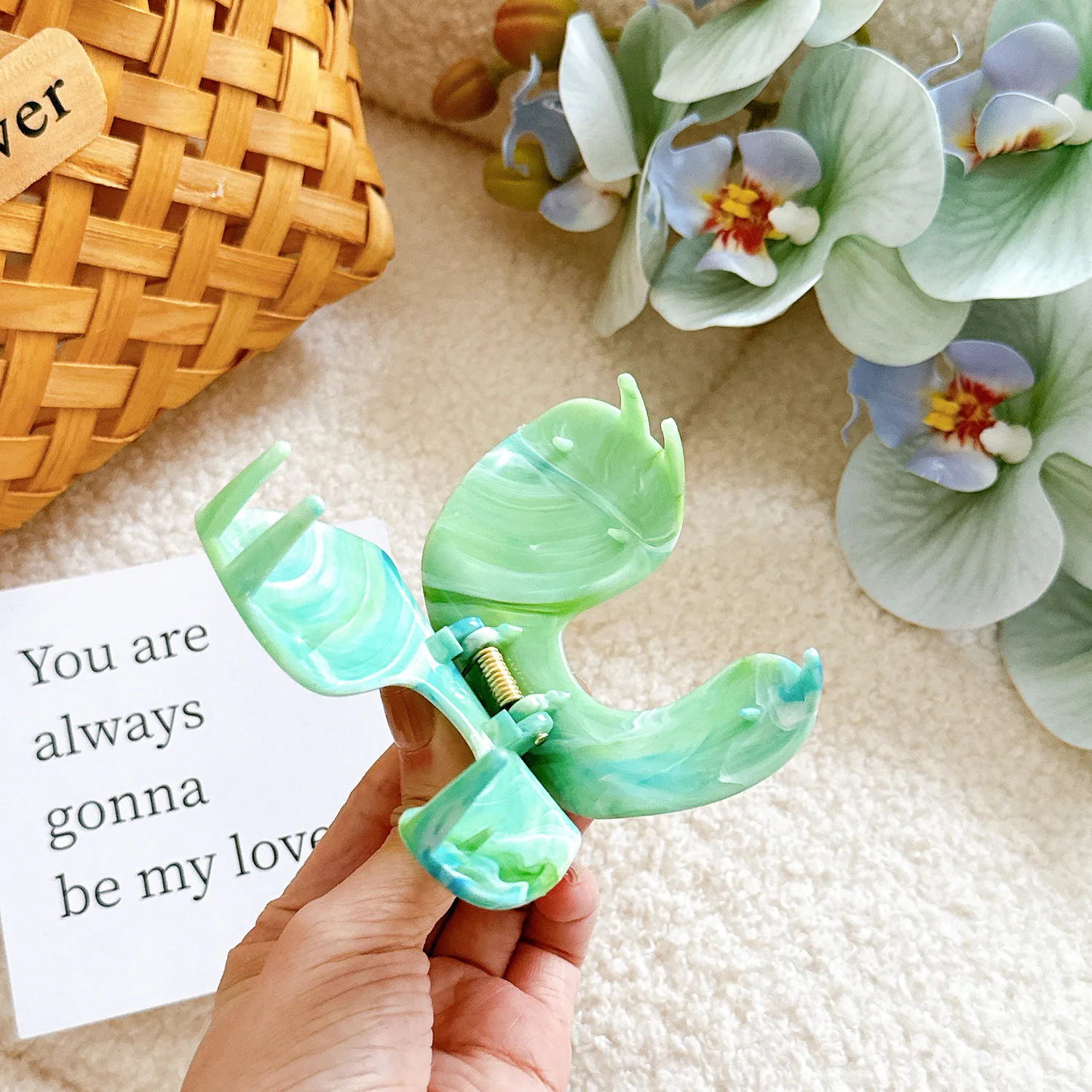 Korean New Design Blooming Turquoise Geometry Hair Clip Simple Plastic Shark Clip High Ponytail Headwear For Woman Girls