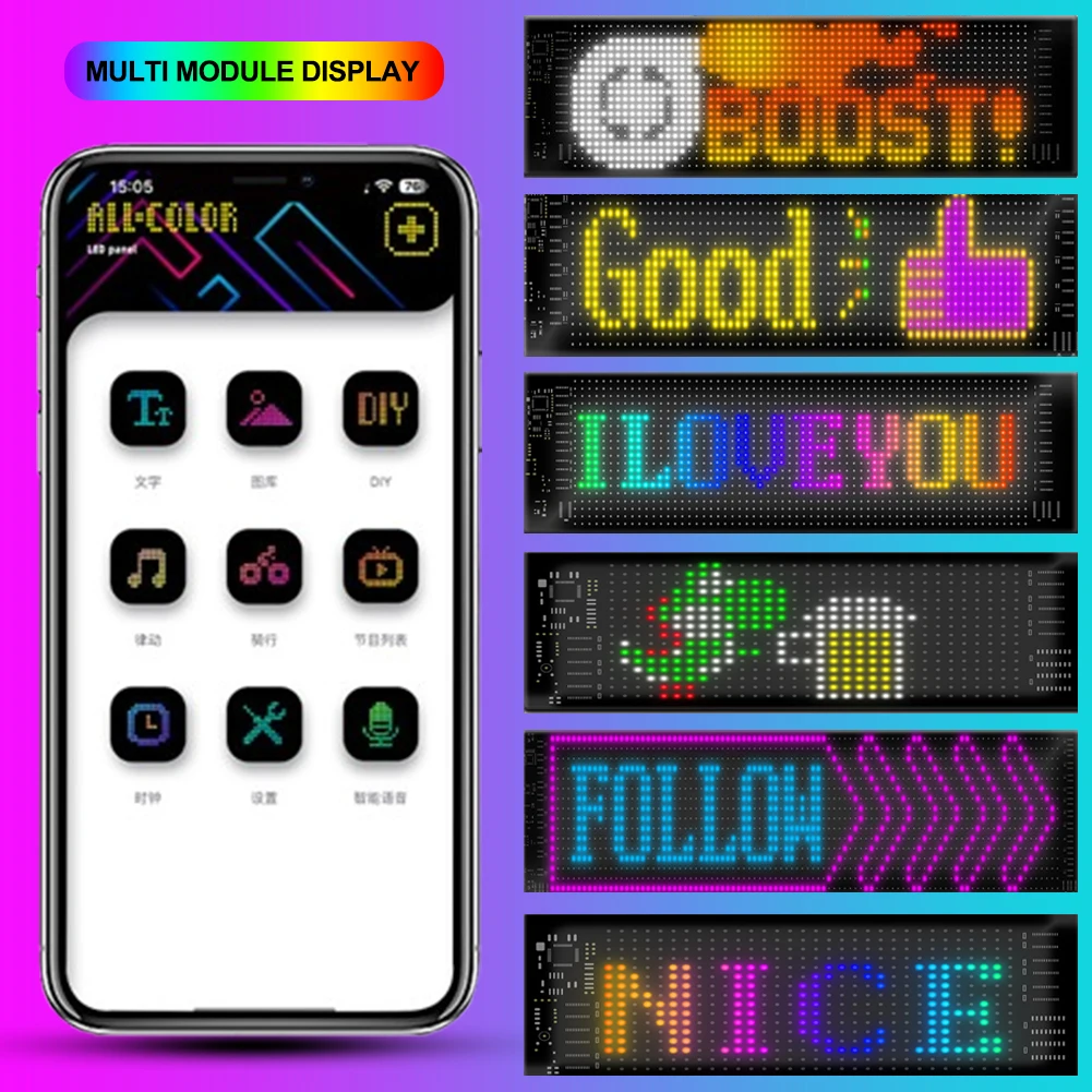 Car LED Pixel Panel Light APP Remote Control Soft Foldable Lighting Graffiti Scrolling Signboard Windshield Advertising Screen