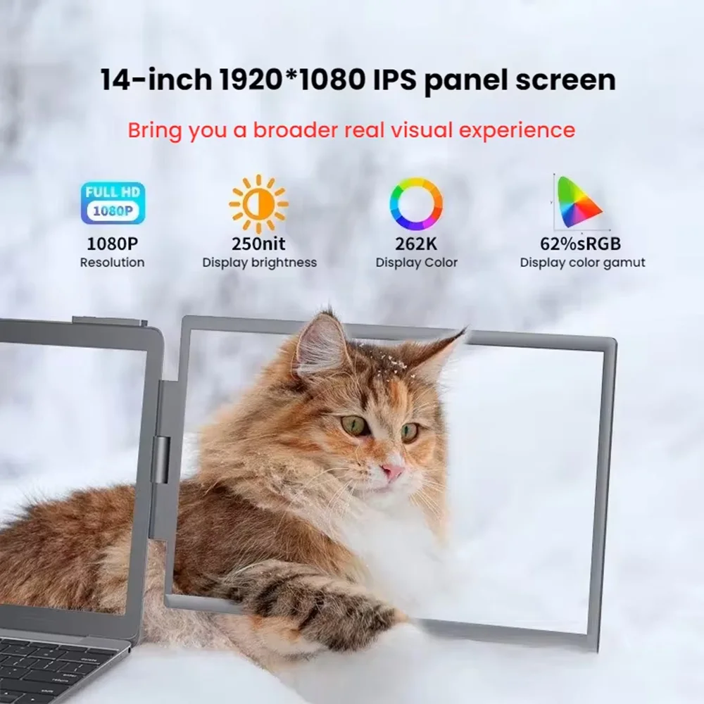 شاشة محمولة مزدوجة مقاس 14 بوصة، شاشة عرض FHD IPS...