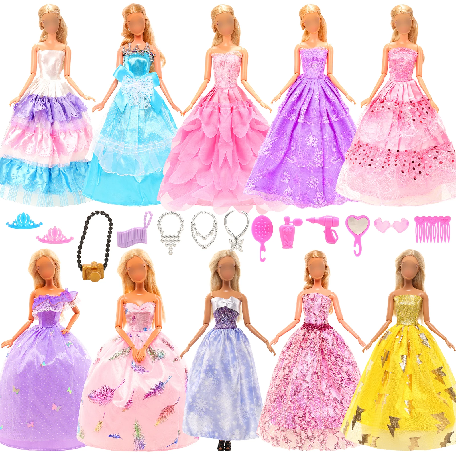 

Barwa Handmade Wedding Doll Dress Princess Evening Party Dream Lace Wedding Dress + 10 Pcs Accessories for 11.5 inch Doll