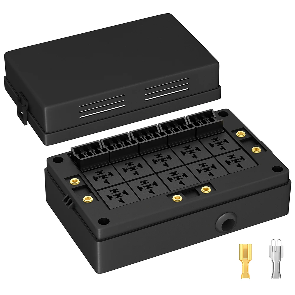 10 Way Car Relay Box 12V Fuse Box 15 Way Blade Fuse Holder For