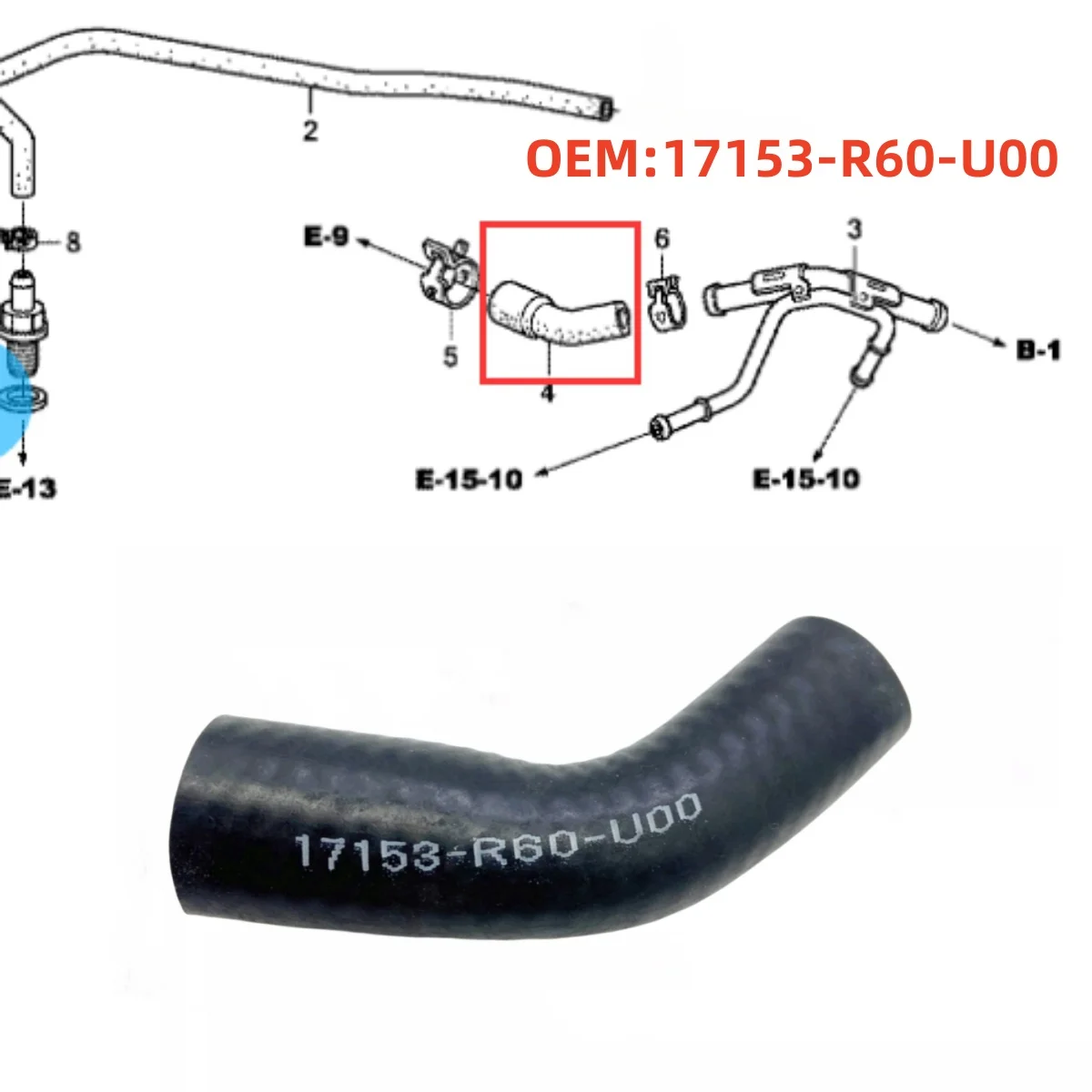 17153R60U000 is suitable for Honda STEP WGN 08-11 Accord 2.0L 09-12CITY1.8L valve chamber cover connecting rubber hose PCV tube
