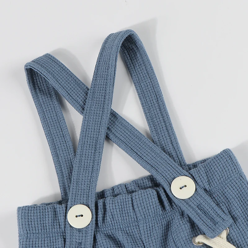 Babyspielanzug waffel stricken kontrast fell patch kinder hohe schulter riemen ohne füße kordelzug winter baby jungen & mädchen kleidung – Detail 9