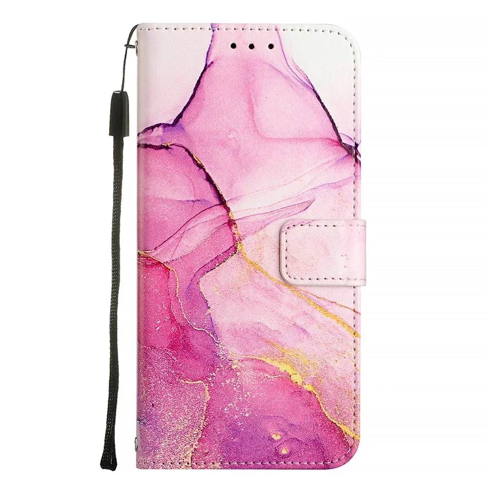 Cute Painted Leather Flip Case - Wallet Stand Cover with Card Holder and Strap