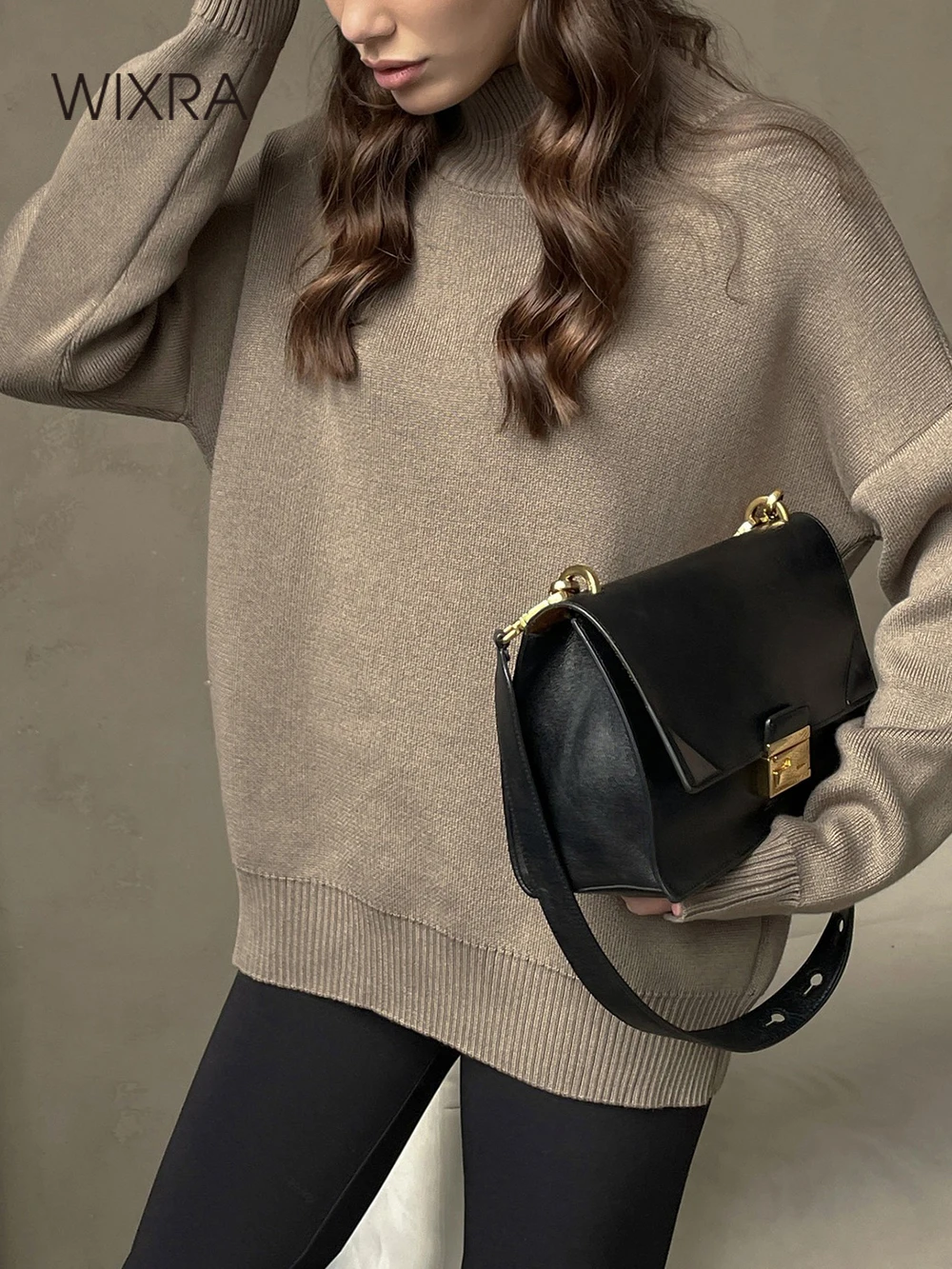 

Wixra Women Autumn Turtleneck Sweater Female Knitted Loose Casual Knitwear Winter Thick Pullover Top