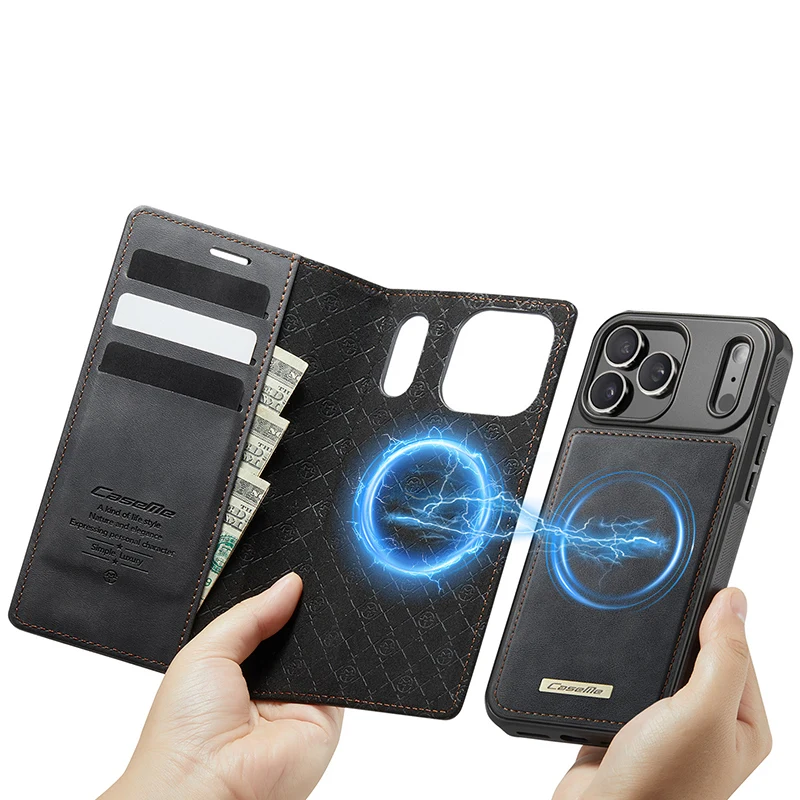 Leather Flip Wallet Case with Magnetic Detachable Design