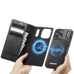 Leather Flip Wallet Case with Magnetic Detachable Design - iPhone 15 Plus (Black)