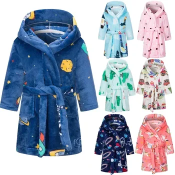 Morbido Ragazza Degli Indumenti Da Notte Veste Autunno Inverno Bambini Accappatoio di Flanella per le Ragazze Ragazzi Pigiama In Pile Per Bambini Del Fumetto Homewear 2-14 Anni 1