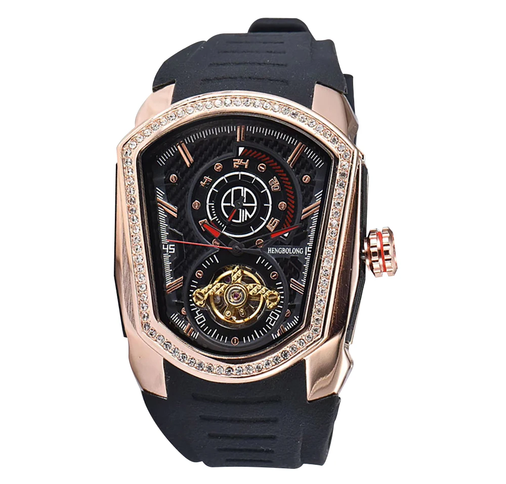 New Model for The Same Tourbillon Flywheel Device Mechanical Men's Wristwatch Waterproof Rubber Watches for Male Diamond Tonneau