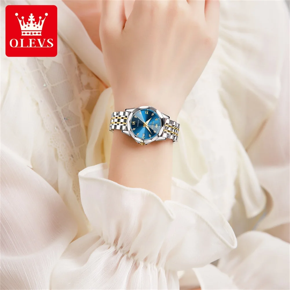 OLEVS 9982 Woman Automatic Watch Rhombus Mirror Mechanical Watch For Women Steel Strap Luxury Waterproof Date Ladies Wristwatch