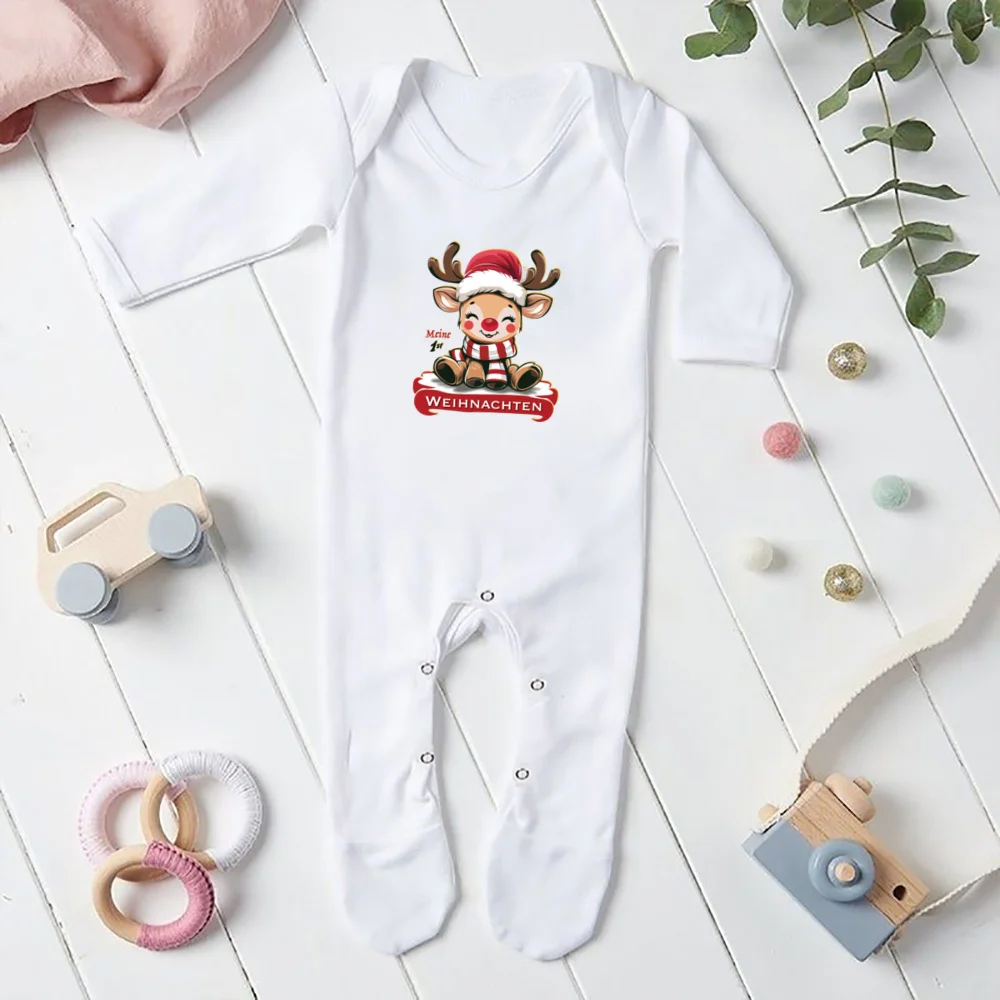 Mi Primera Navidad Print Baby Sleepsuit Deer Print Xmas Babygrow Boys Girls Clothes Baby Christmas Gift Bodysuit