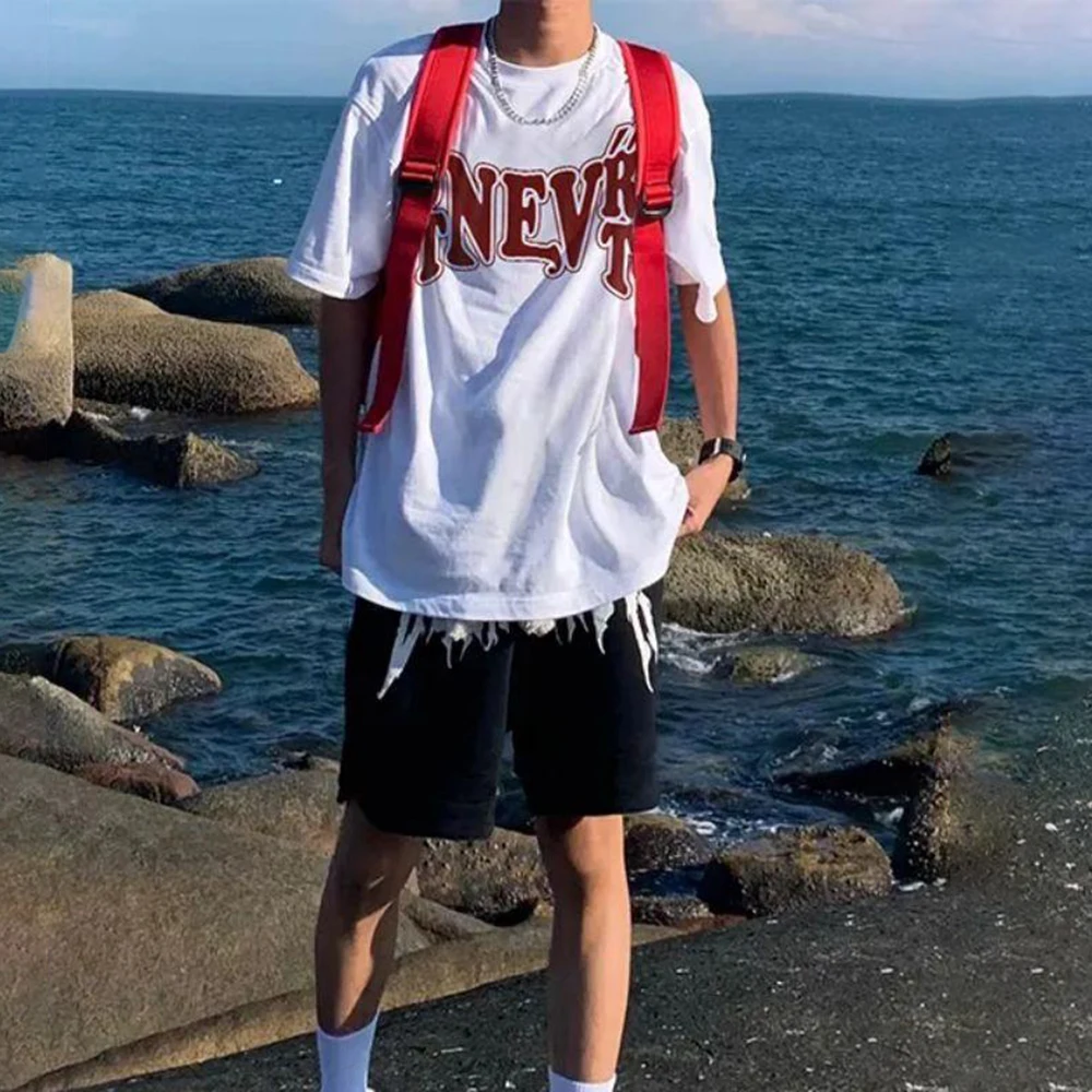 

Men's 2023 Summer New Harajuku Cotton Letter Foam Printed TShirt Oversized Casual Tee Female Loose Short Sleeve O-neck Tops Goth