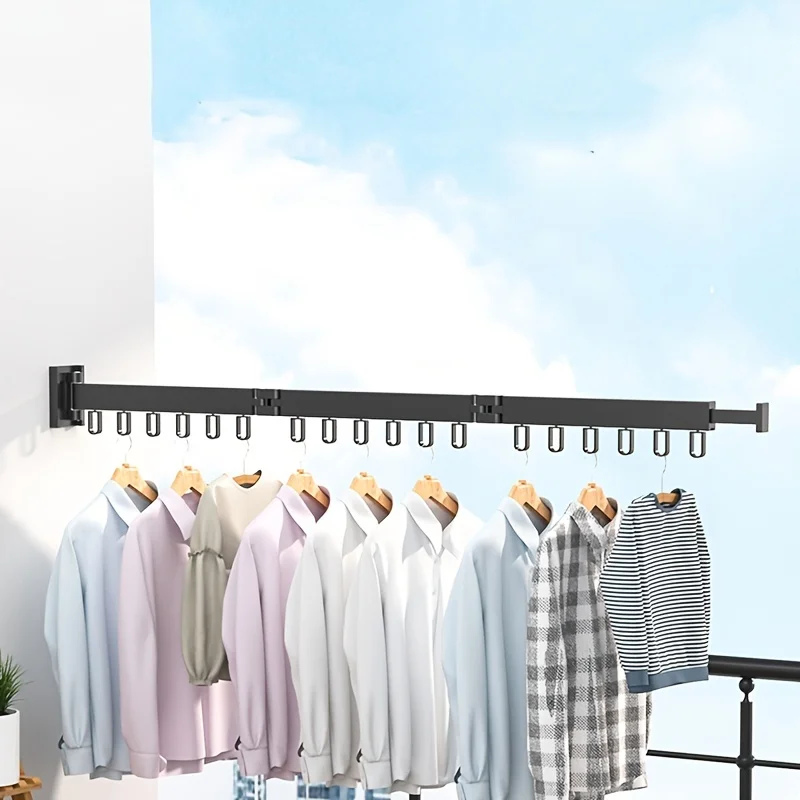 Aluminum Folding Clothes Drying Rack, Foldable Telescopic Wall-mounted Collapsible Drying Rack for Balcony Laundry Bathroom