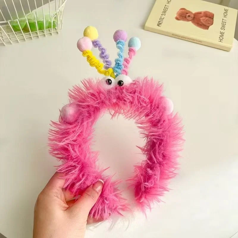 Cute Plush Big-Eyed Twist Stick Headband for Women - Soft, Non-Slip Hair Accessory Perfect for Face Washing & Styling