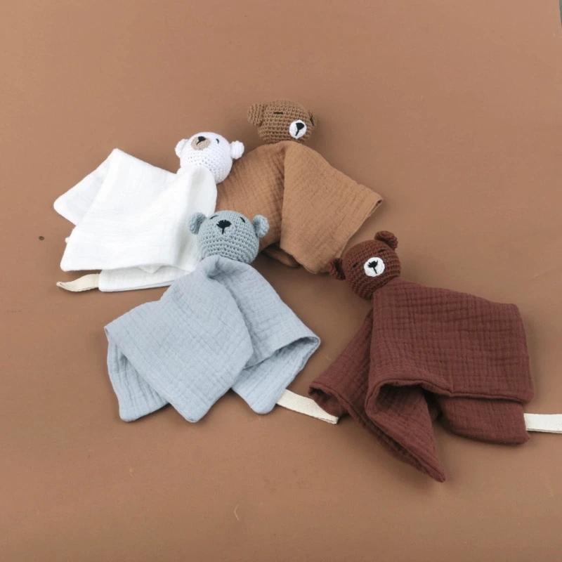 Infant Soother Bib Mood Appease Bib Knitted Bear Charm Security Blanket Unisex G99C