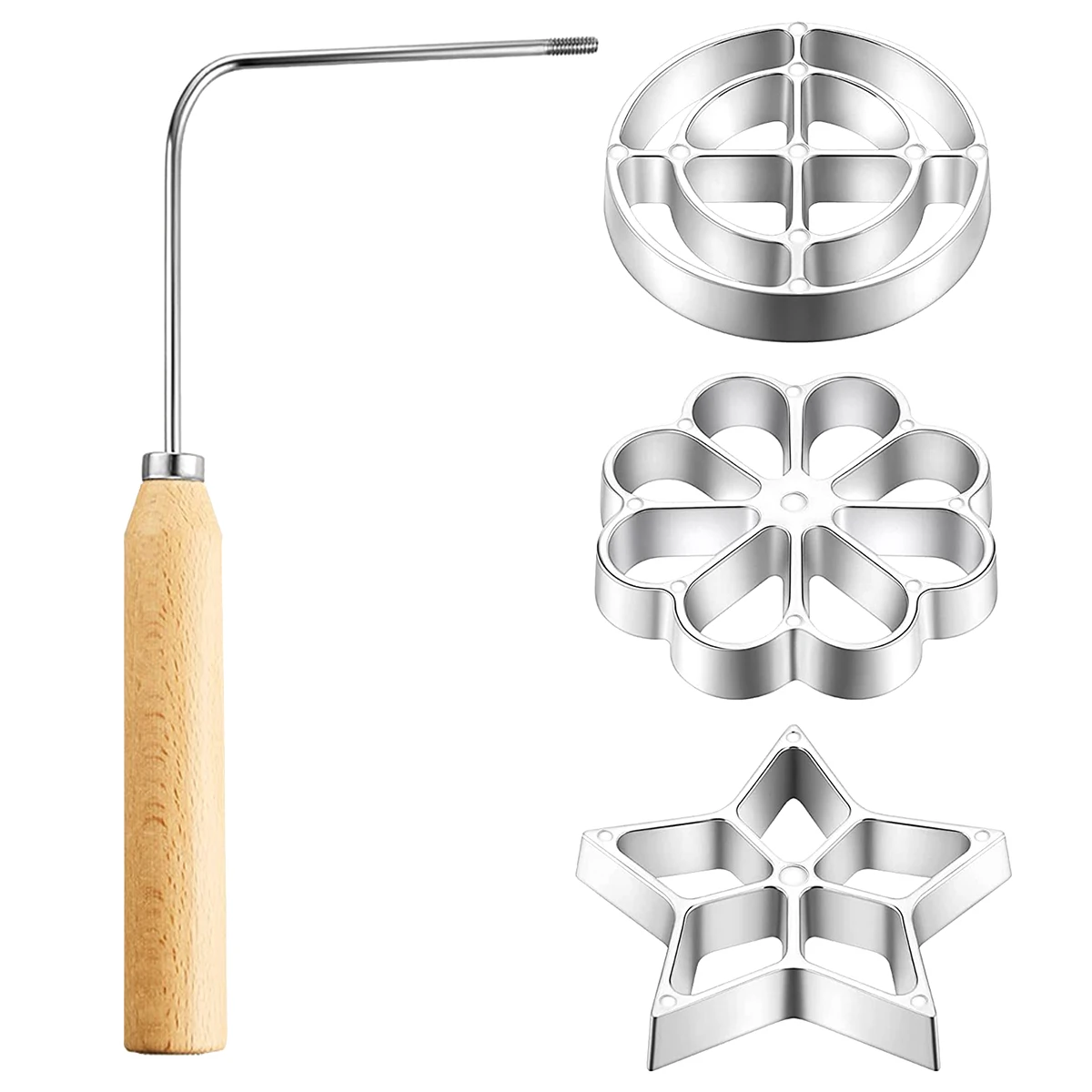 Moule à Gaufres Rosaces En Aluminium - Avec Poignée En Bois Pour Timbales, Bunuelos, Biscuits