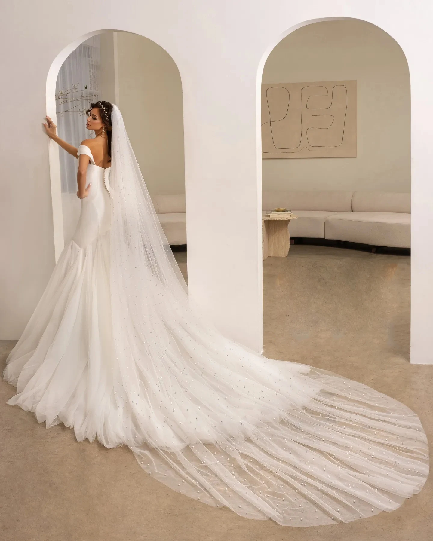 Bohemian Wedding Dresses Fashion  A-Line Beautiful Satin Mermaid Off Shoulder Mopping Bride Gowns Sexy Backless Sleeveless 2023