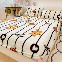 Winter Imitation Rabbit Fur Plush Bed Linen Sheets Thicken Warm Bedsheet Bed Cover Skin-friendly Fitted Sheet (No Pillowcase) 1