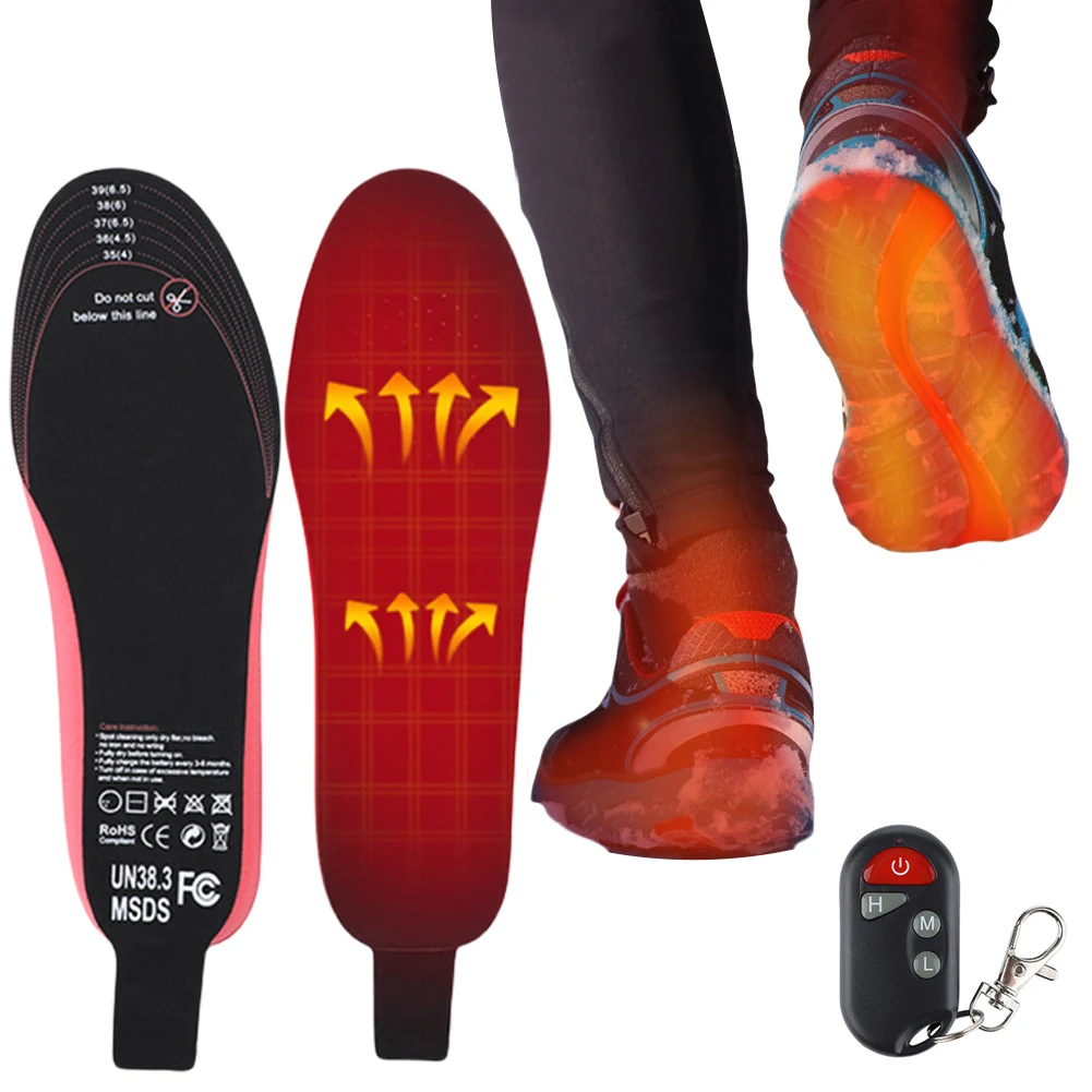 Electric Heated Insoles with Remote Control Winter Heating Insoles USB Rechargeable for Hiking Skiing Camping heated shoe insoles