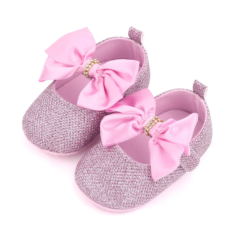 Infant Girl Shoes Bling Rhinestone Newborn Footwear Toddler Cute Bows Princess Flats for 1 Year Christian Baby Item Shower Gifts 4